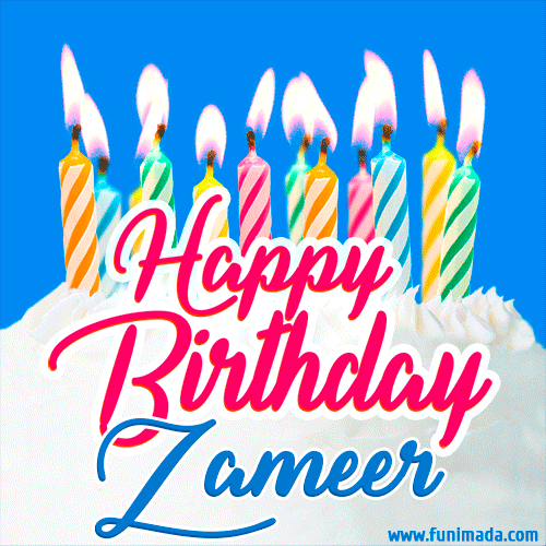 Happy Birthday GIF for Zameer with Birthday Cake and Lit Candles