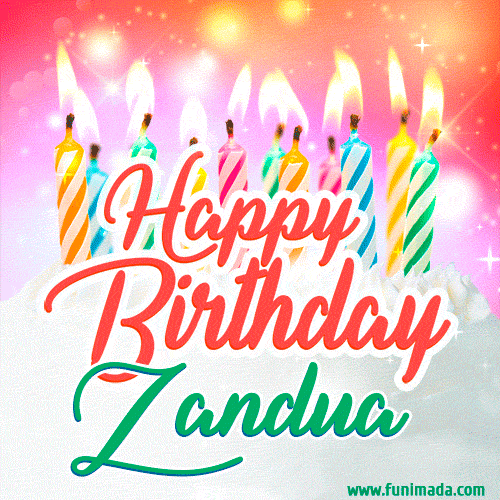 Happy Birthday GIF for Zandua with Birthday Cake and Lit Candles