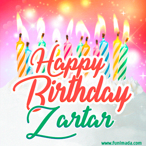 Happy Birthday GIF for Zartar with Birthday Cake and Lit Candles