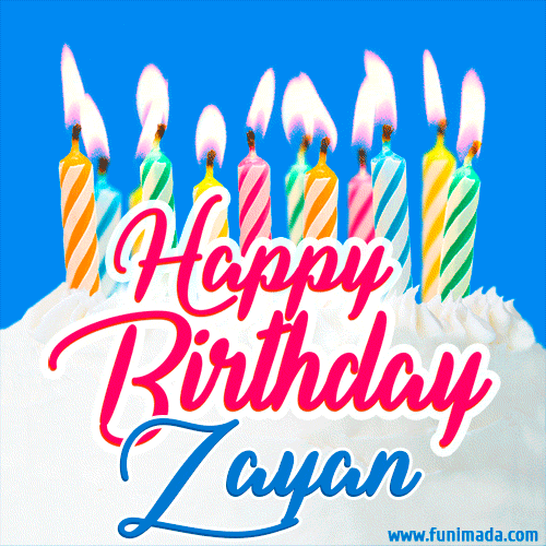 Happy Birthday GIF for Zayan with Birthday Cake and Lit Candles