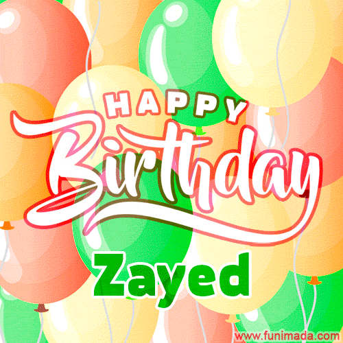 Happy Birthday Image for Zayed. Colorful Birthday Balloons GIF Animation.