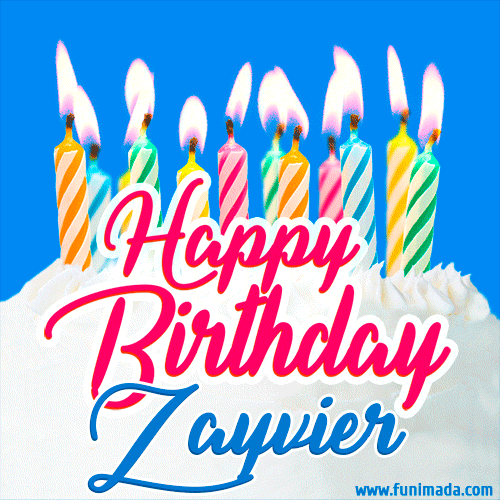Happy Birthday GIF for Zayvier with Birthday Cake and Lit Candles