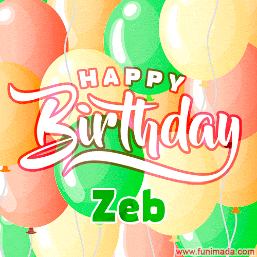 Happy Birthday Image for Zeb. Colorful Birthday Balloons GIF Animation.