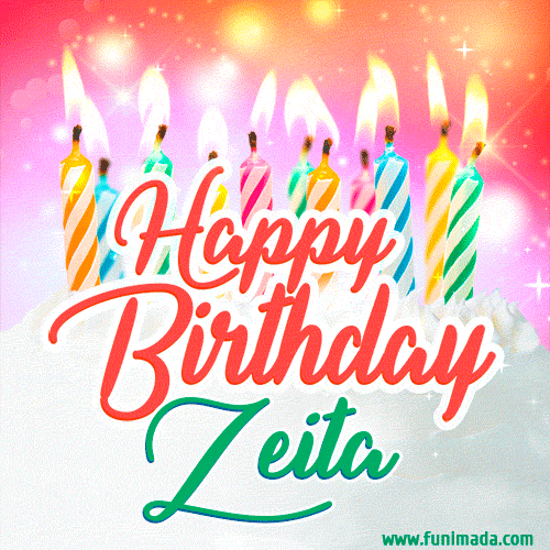 Happy Birthday GIF for Zeita with Birthday Cake and Lit Candles
