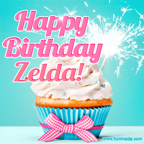 Happy Birthday Zelda! Elegang Sparkling Cupcake GIF Image.