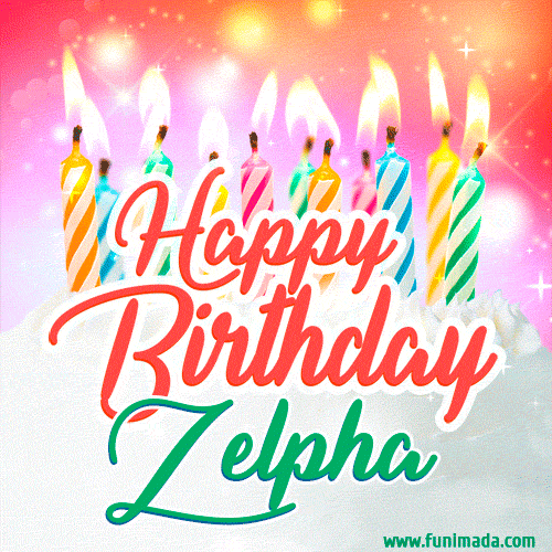 Happy Birthday GIF for Zelpha with Birthday Cake and Lit Candles