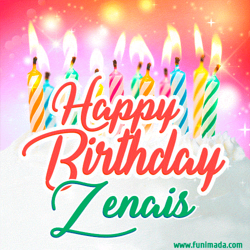 Happy Birthday GIF for Zenais with Birthday Cake and Lit Candles