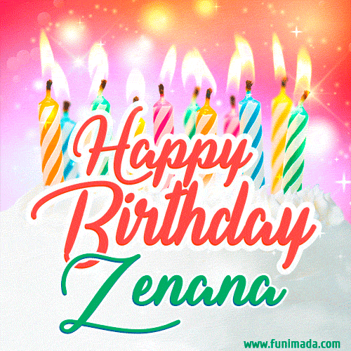 Happy Birthday GIF for Zenana with Birthday Cake and Lit Candles