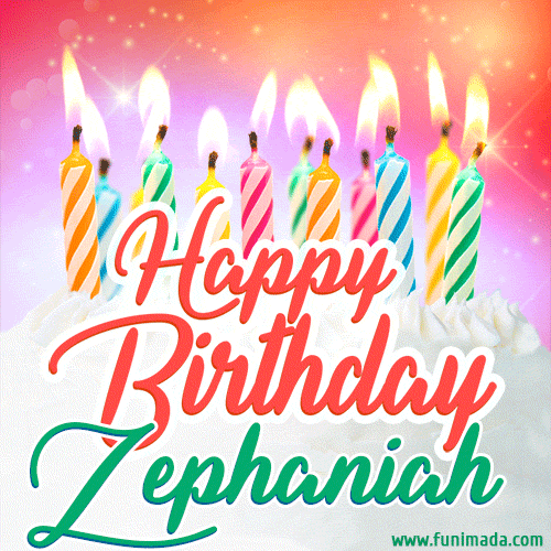 Happy Birthday GIF for Zephaniah with Birthday Cake and Lit Candles