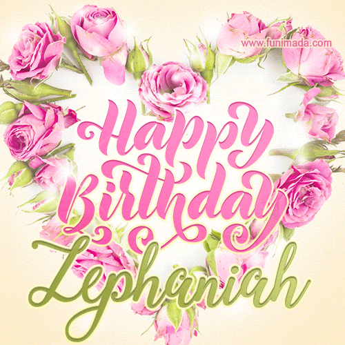 Pink rose heart shaped bouquet - Happy Birthday Card for Zephaniah