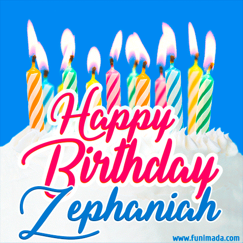 Happy Birthday GIF for Zephaniah with Birthday Cake and Lit Candles
