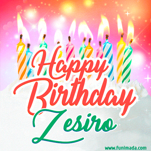 Happy Birthday GIF for Zesiro with Birthday Cake and Lit Candles