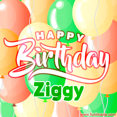 Happy Birthday Image for Ziggy. Colorful Birthday Balloons GIF Animation.