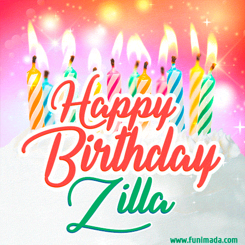 Happy Birthday GIF for Zilla with Birthday Cake and Lit Candles