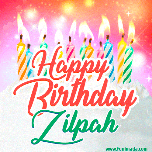 Happy Birthday GIF for Zilpah with Birthday Cake and Lit Candles