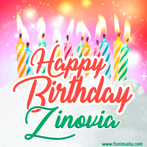 Happy Birthday GIF for Zinovia with Birthday Cake and Lit Candles
