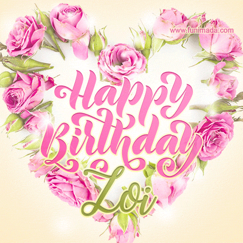 Pink rose heart shaped bouquet - Happy Birthday Card for Zoi