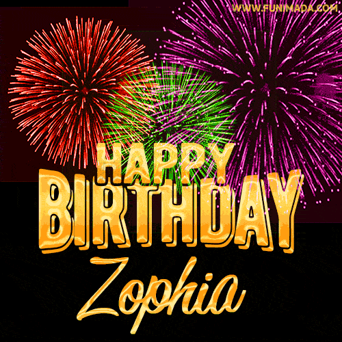 Wishing You A Happy Birthday, Zophia! Best fireworks GIF animated greeting card.