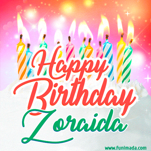 Happy Birthday GIF for Zoraida with Birthday Cake and Lit Candles