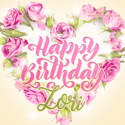 Pink rose heart shaped bouquet - Happy Birthday Card for Zori