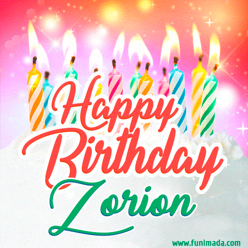 Happy Birthday GIF for Zorion with Birthday Cake and Lit Candles
