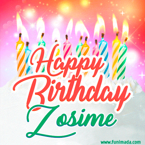 Happy Birthday GIF for Zosime with Birthday Cake and Lit Candles