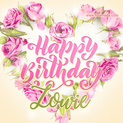 Pink rose heart shaped bouquet - Happy Birthday Card for Zowie