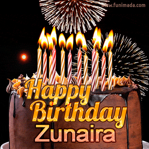 Chocolate Happy Birthday Cake for Zunaira (GIF)