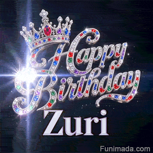 Metallic white nameplate spelling Zuri under a majestic queen crown decorated with shiny party crystals.