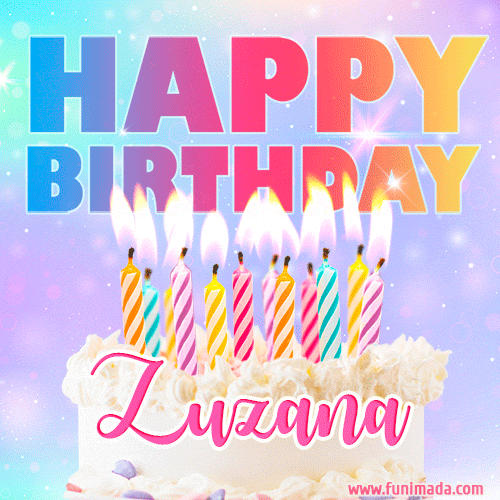 Animated Happy Birthday Cake with Name Zuzana and Burning Candles
