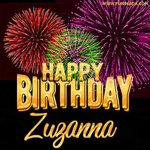 Wishing You A Happy Birthday, Zuzanna! Best fireworks GIF animated greeting card.
