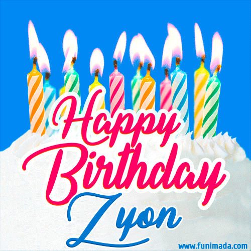 Happy Birthday GIF for Zyon with Birthday Cake and Lit Candles