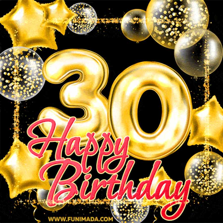 A GIF for 30th birthday with golden balloons - Download on Funimada.com