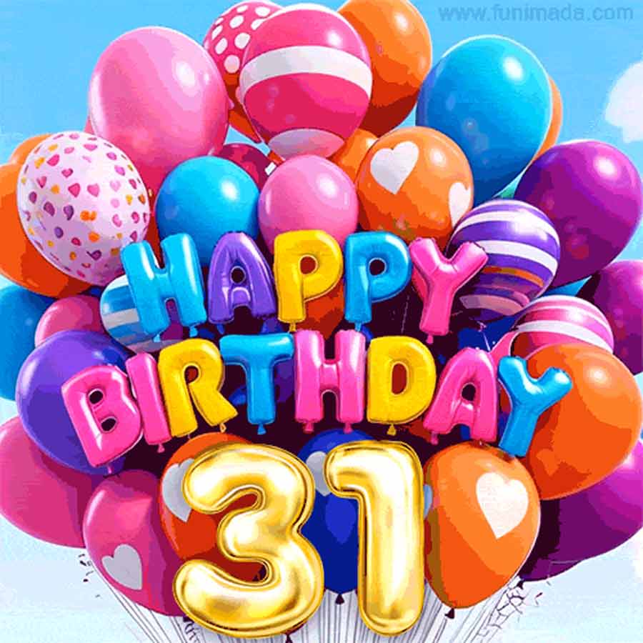 Vibrant Happy Birthday Balloons and a Number 31 - Download on Funimada.com
