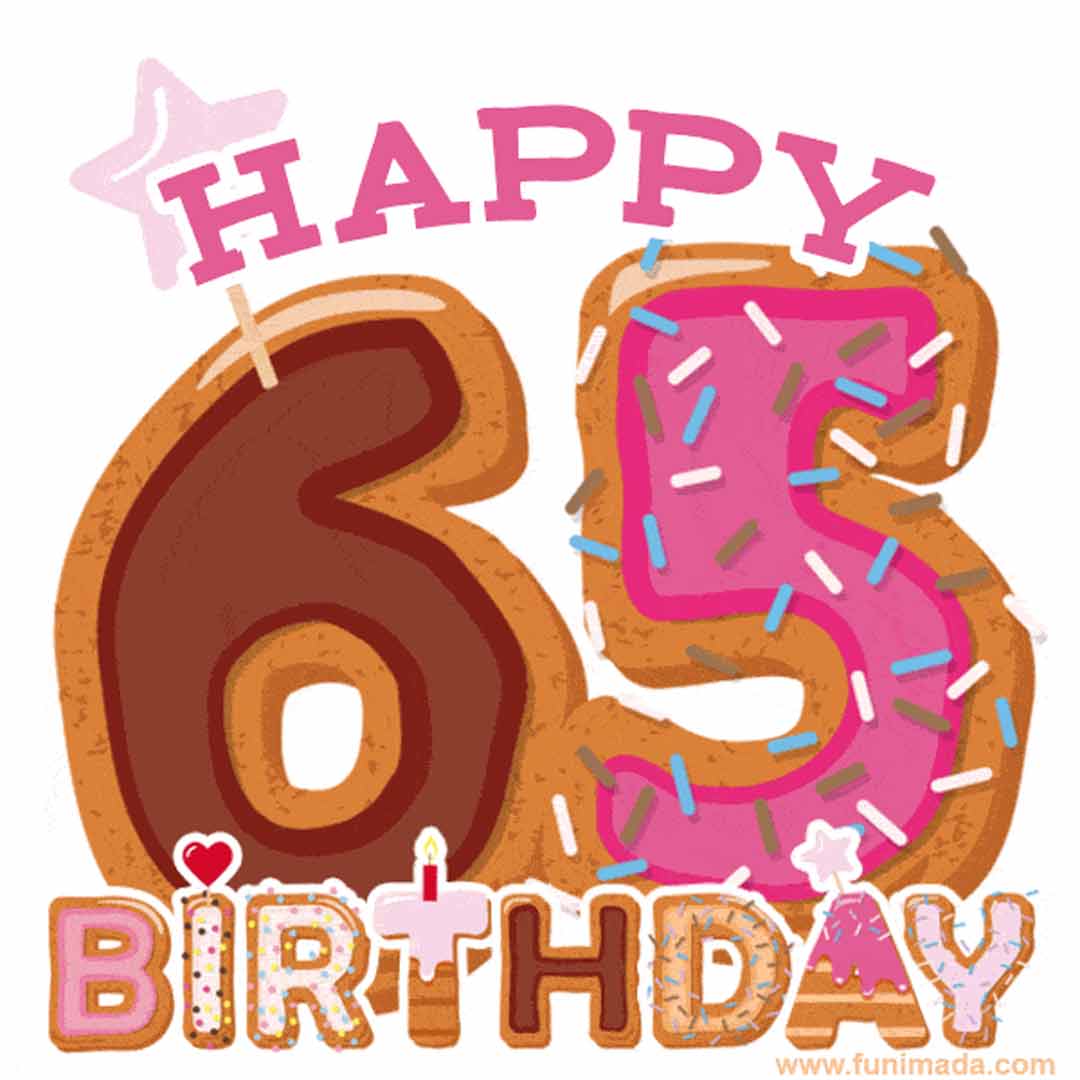 Delightful numeral-themed 65th birthday GIF with playful cartoon font ...
