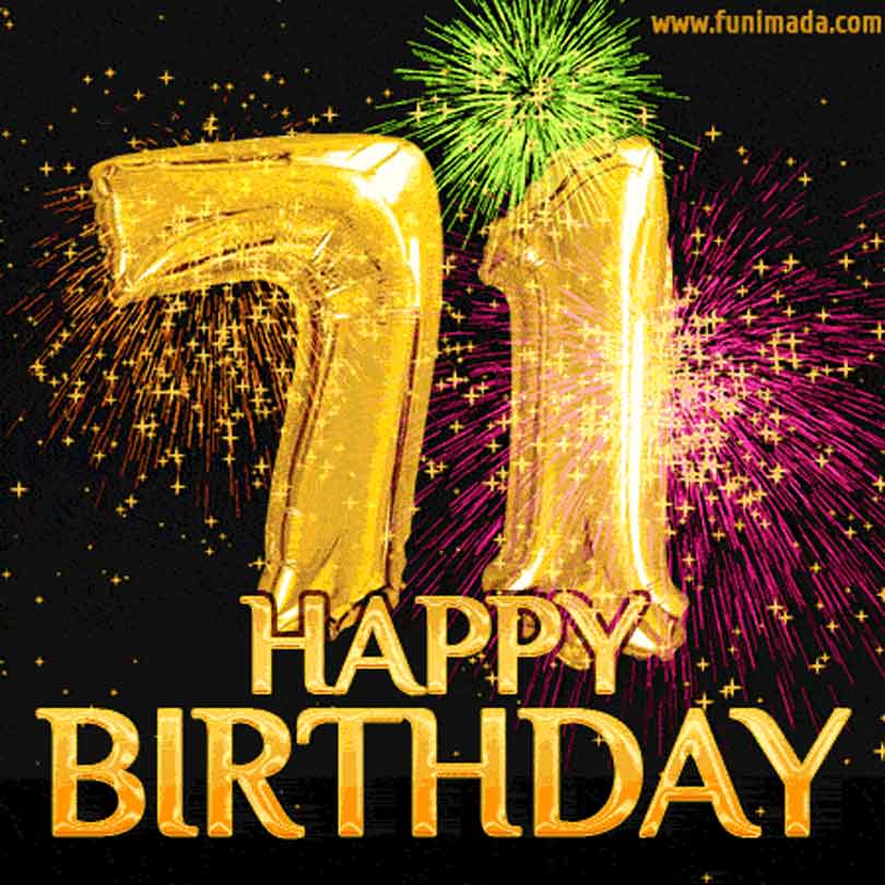 71st Birthday GIF with Gold Balloons and Fireworks - Download on ...