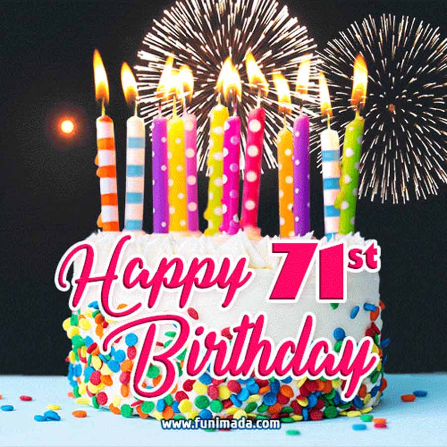 71st Birthday Greeting Card with a Cake and Fireworks - Download on ...