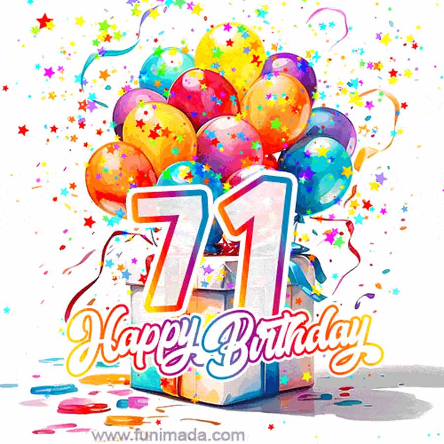 Vibrant 71st Birthday GIF with Balloons and Confetti - Download on ...