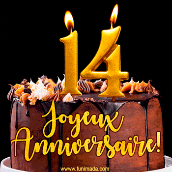 Gâteau d'anniversaire avec bougies GIF – 14 ans