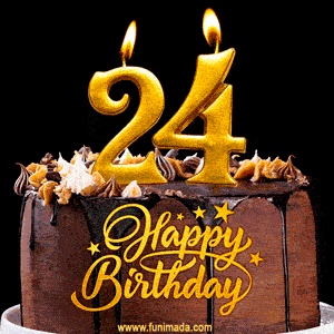 24 Birthday Chocolate Cake with Gold Glitter Number 24 Candles (GIF)