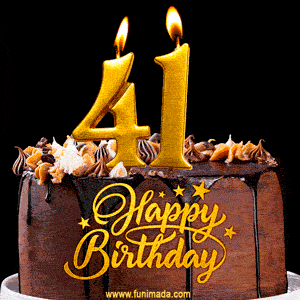 41 Birthday Chocolate Cake with Gold Glitter Number 41 Candles (GIF)