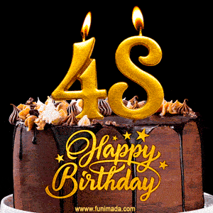 48 Birthday Chocolate Cake with Gold Glitter Number 48 Candles (GIF)