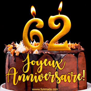 Gâteau d'anniversaire avec bougies GIF – 62 ans
