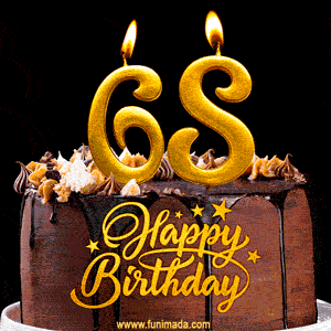 68 Birthday Chocolate Cake with Gold Glitter Number 68 Candles (GIF)