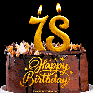 78 Birthday Chocolate Cake with Gold Glitter Number 78 Candles (GIF)