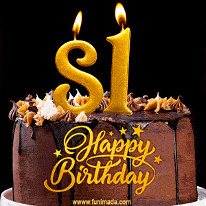 81 Birthday Chocolate Cake with Gold Glitter Number 81 Candles (GIF)