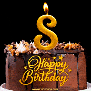 8th Birthday Chocolate Cake with Gold Glitter Number 8 Candle (GIF)