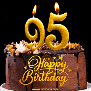 95 Birthday Chocolate Cake with Gold Glitter Number 95 Candles (GIF)