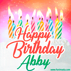 Happy Birthday GIF for Abby with Birthday Cake and Lit Candles