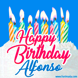 Happy Birthday GIF for Alfonso with Birthday Cake and Lit Candles